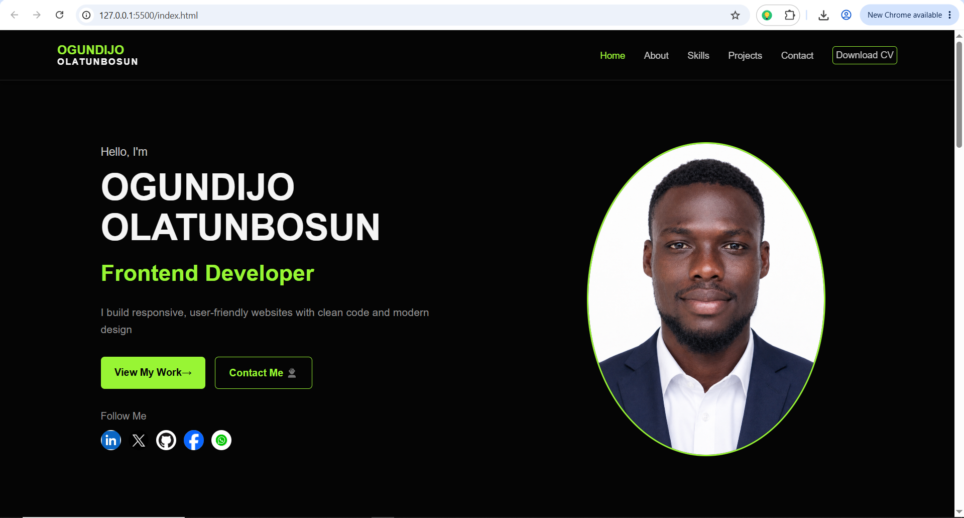 personal portfolio project screenshot
